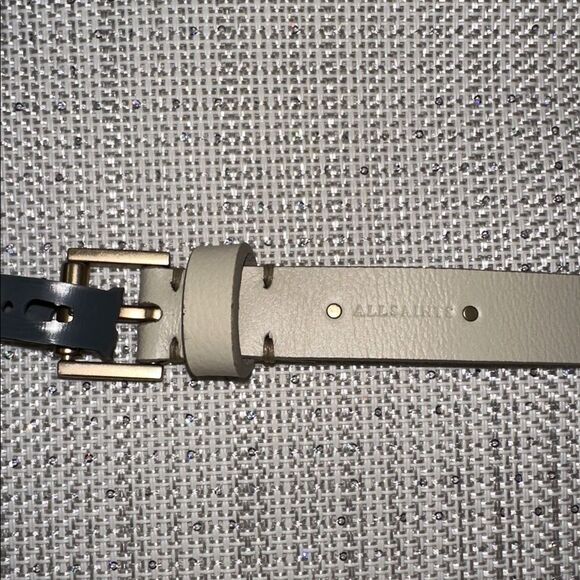 All Saints L-XL Ivory Genuine Leather Gold Tone Eyelet Belt main image 4